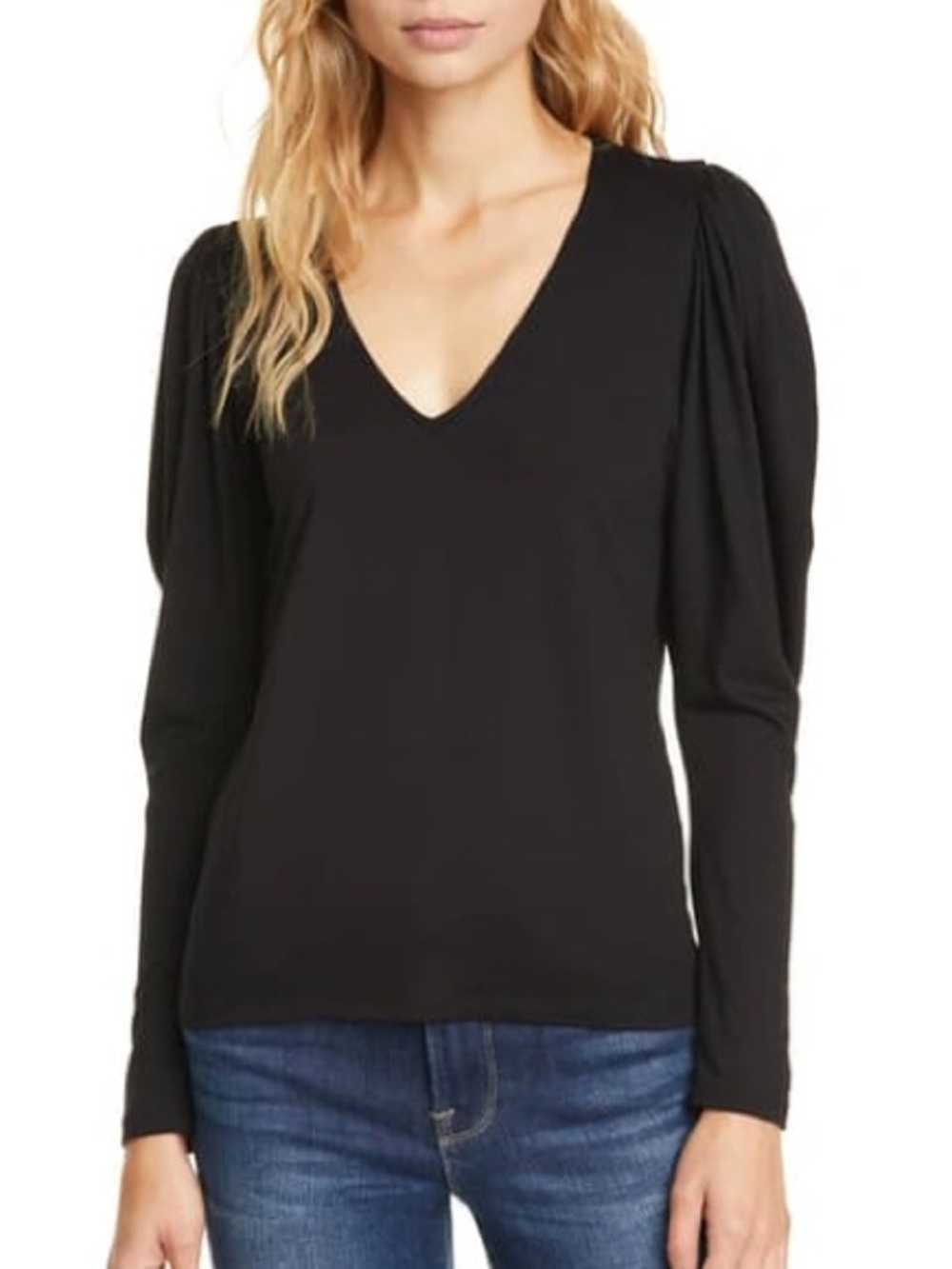 Frame Black Stretch Long Sleeve Neck Top Small
